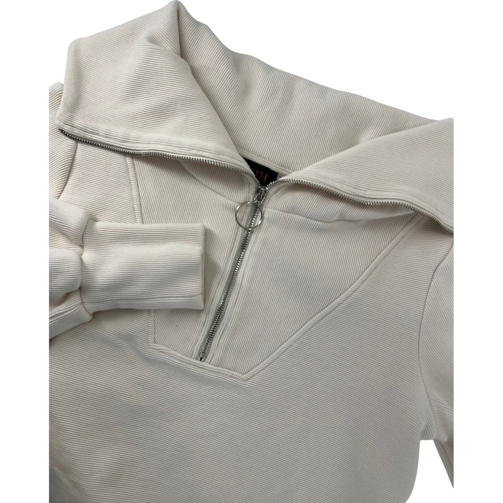 Truth by Republic Womens Ribbed Quarter Zip Sweatshirt Cream Oversized Collar M‎
